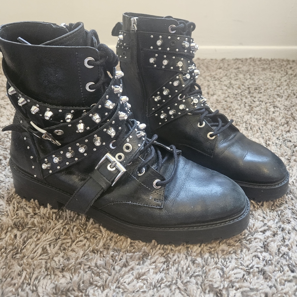 Zara Genuine Leather Studded Boots